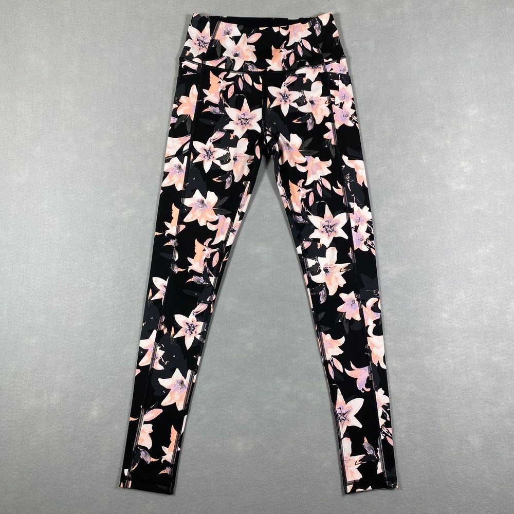 Victorias Secret Sport VSX Leggings Pink Black Floral High Rise Size 4 Gym Yoga
